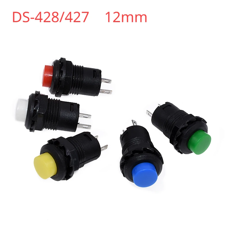 

2pcs DS-428/427 round button switch with lock, self lock, non lock, self reset button, red, green, yellow, 12MM