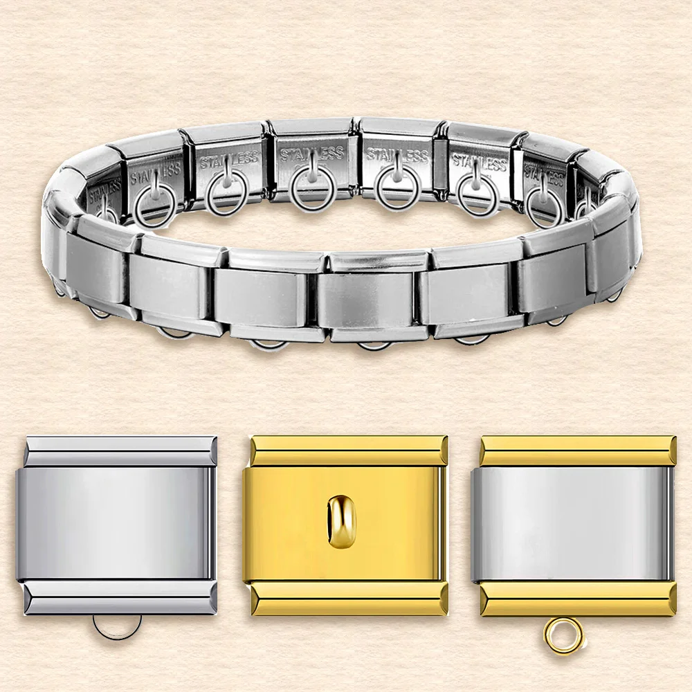 URING 1PC Simple Basic Multifunctional Hanging Italian Charm Link Fit 9mm Stainless Steel Bracelets DIY Beads Making Jewelry
