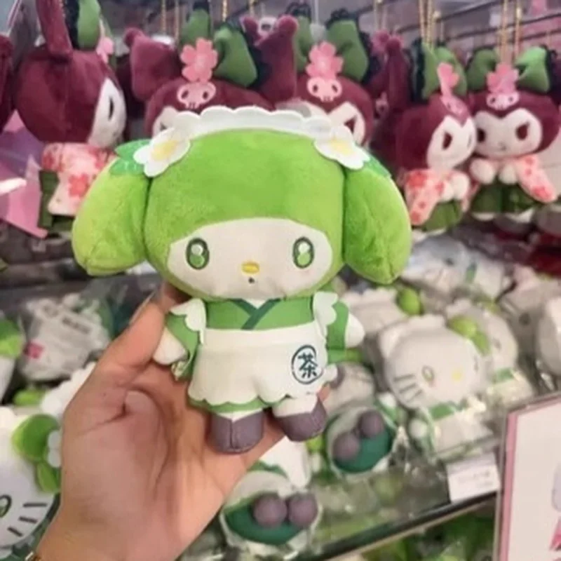 New HelloKitty Plush Toy Matcha Green Keychain Cute Cartoon Kt Cat Glasses Bag Pendant Kawaii Girls Exquisite Accessories Gift