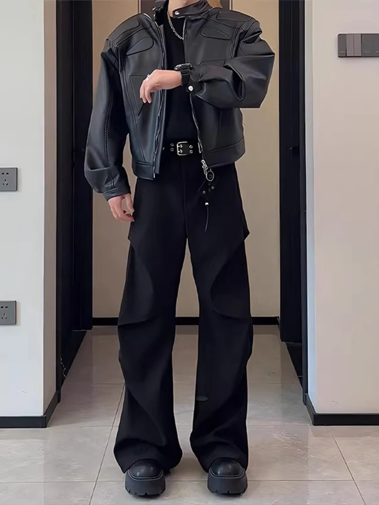 

Мужские брюки Cleanfit American Sle: плиссированные, струящиеся, осенне-зимние, черные, широкие, костюмные, повседневные, прямые