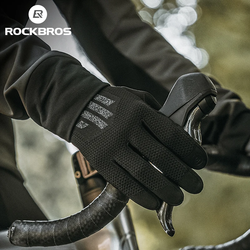 ROCKBROS Spring Summer Bicycle Gloves Breathable Knit Fabric Full Finger Cycling Gloves Touch Screen MTB Road Bike Gloves Mitten