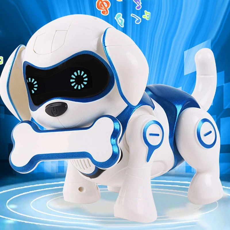 Robot electrónico inalámbrico para perro, juguete con Sensor inteligente para cachorro, caminar, hablar, remoto, color azul, 2 unidades