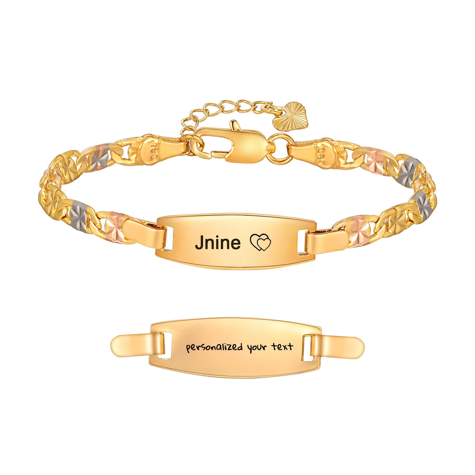 

Personalized Gilrl ID Bracelet, Tri-color Chain Custom Name Bar Bracelet for Daughter Mom Son, Engraved Birthday Gift 12-21cm