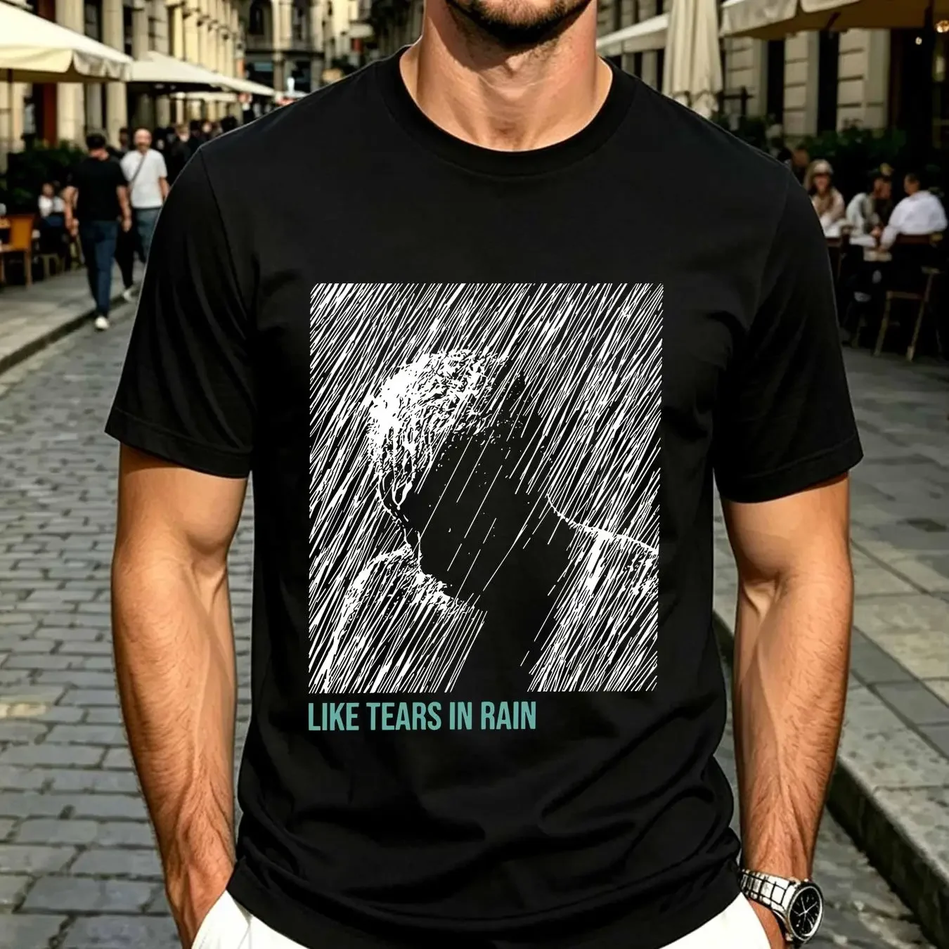 washed T Shirt Blades Runners Like Tears In Rain for Men Cotton Vintage Crewn long or short sleeves vintage Washed Slightly