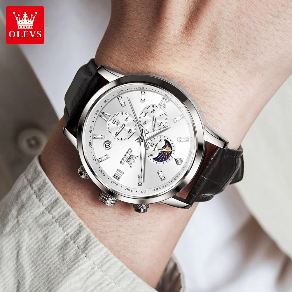 OLEVS Heren Quartz Horloge Maanfase - close-up view