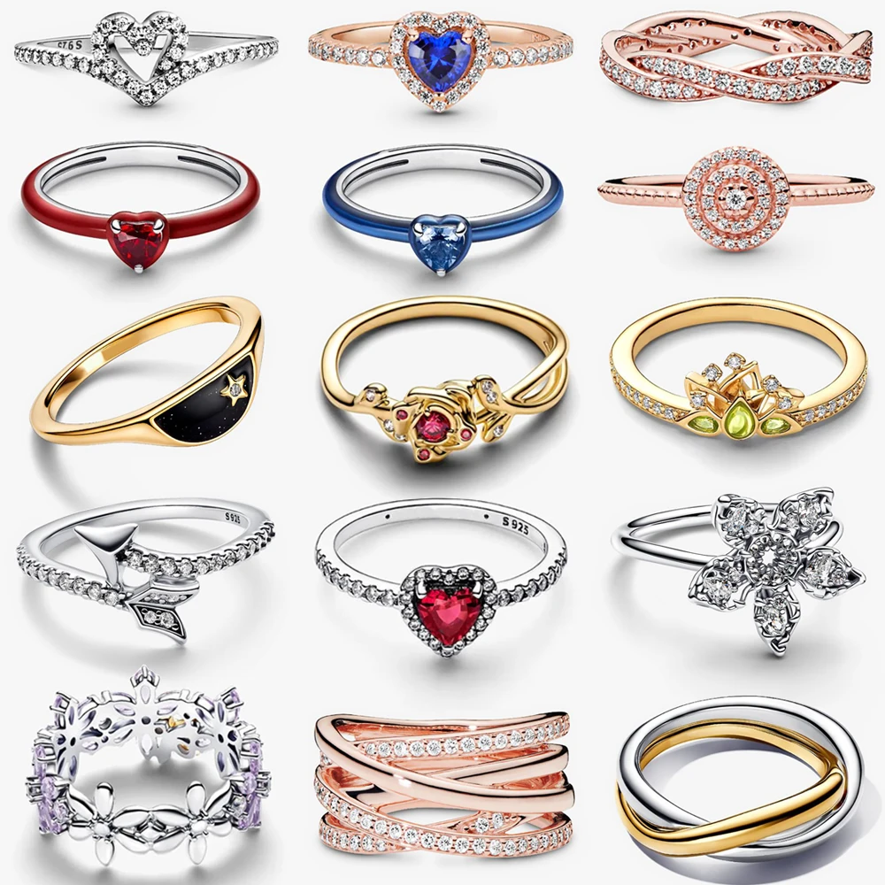 

2026 New 925 Silver Women's Multi Loop Wrapped Colorful Heart shaped Bee Chakra Crown Rose Ring DIY Exquisite Charm Jewelry Gift