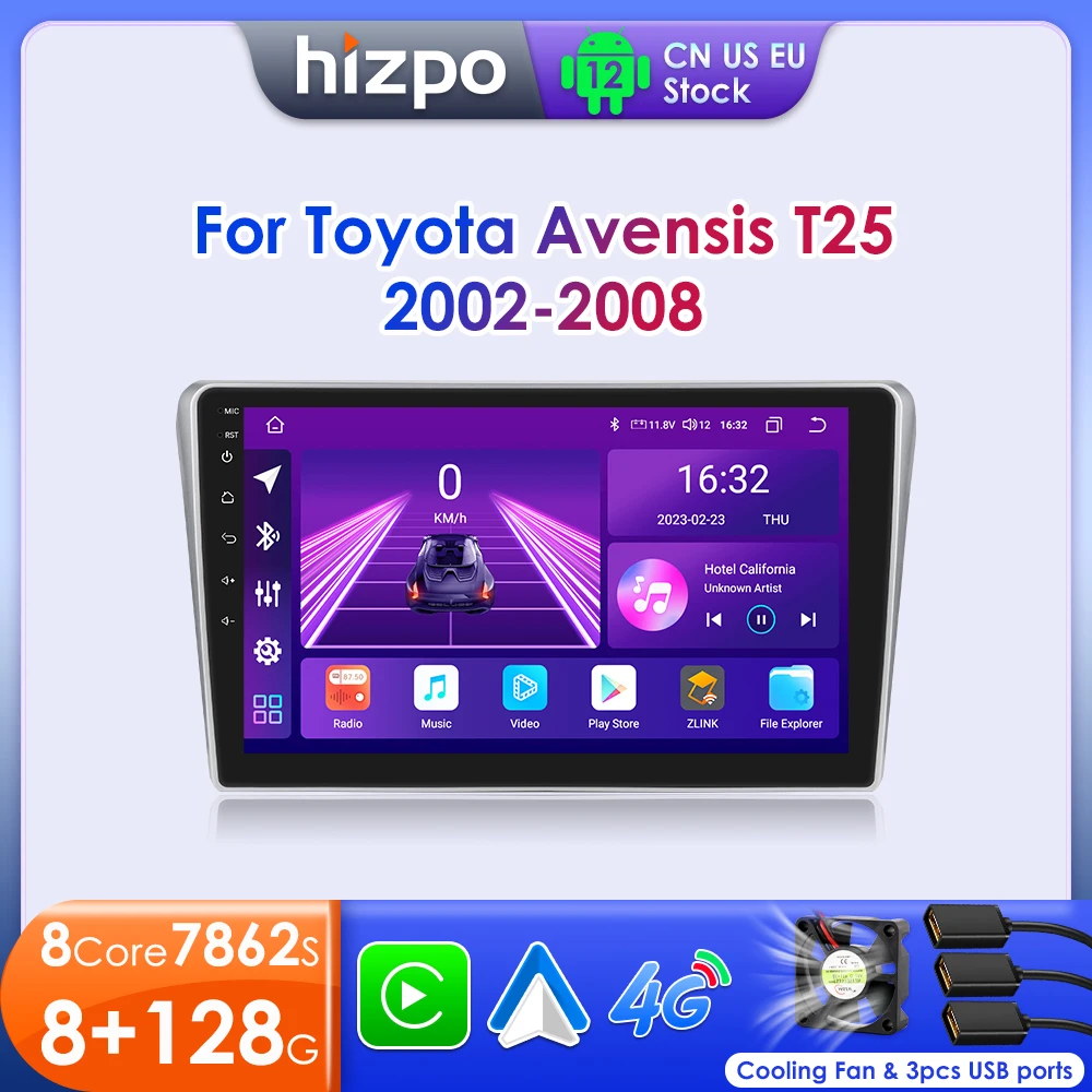 

Hizpo AI Voice Android Auto Radio For Toyota Avensis T25 2002-2008 Carplay Car Multimedia Player GPS 2din Autoradio 8 Core 7862