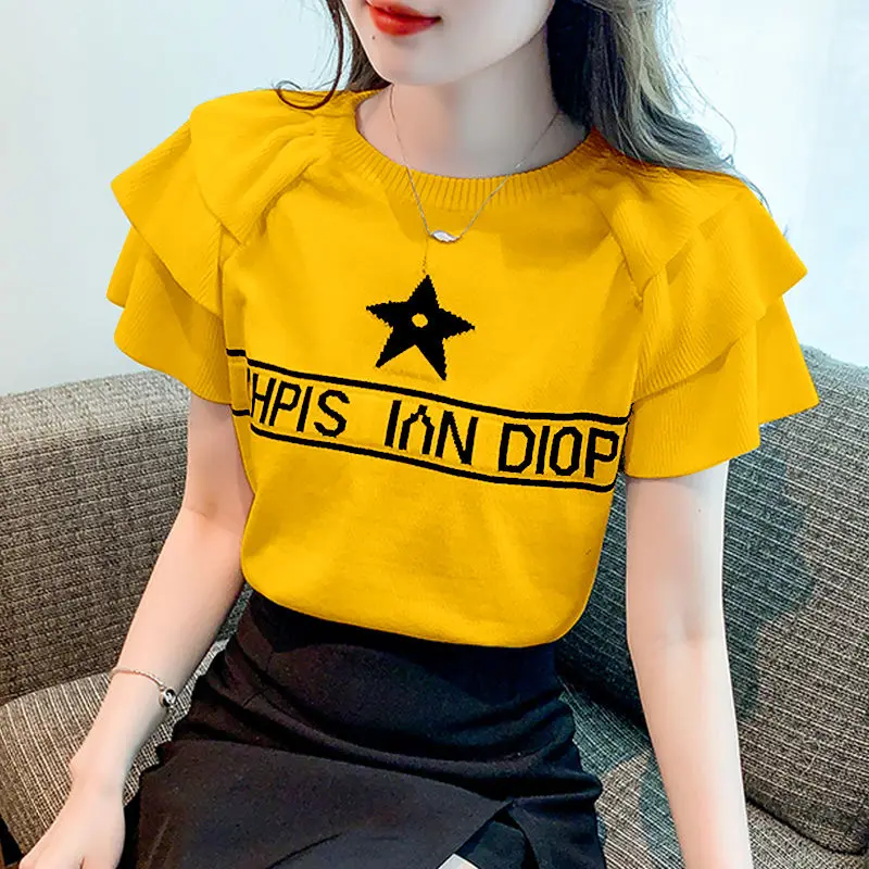 

2024 Elegant Fashion Harajuku Slim Fit Female Clothes Loose Casual Sweat All Match Tshirts O Neck Insert Short Sleeve Tshirts