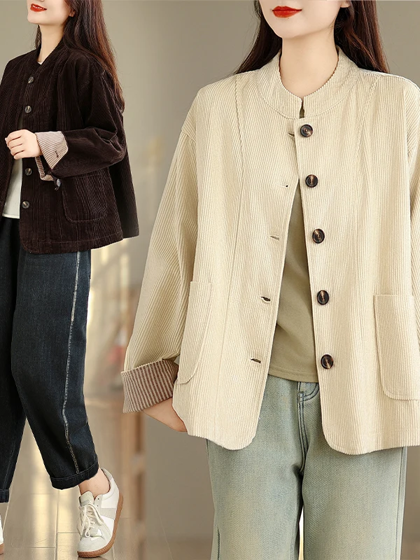 

Women's Corduroy irt Simple Commuter Versatile Single Button Autumn New Sle Casual Loose Fit Long Sve Color