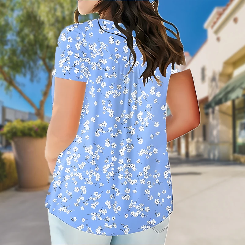 

Popular Plus-Size Printed Short-Sleeve Top with Pleats at The Chest