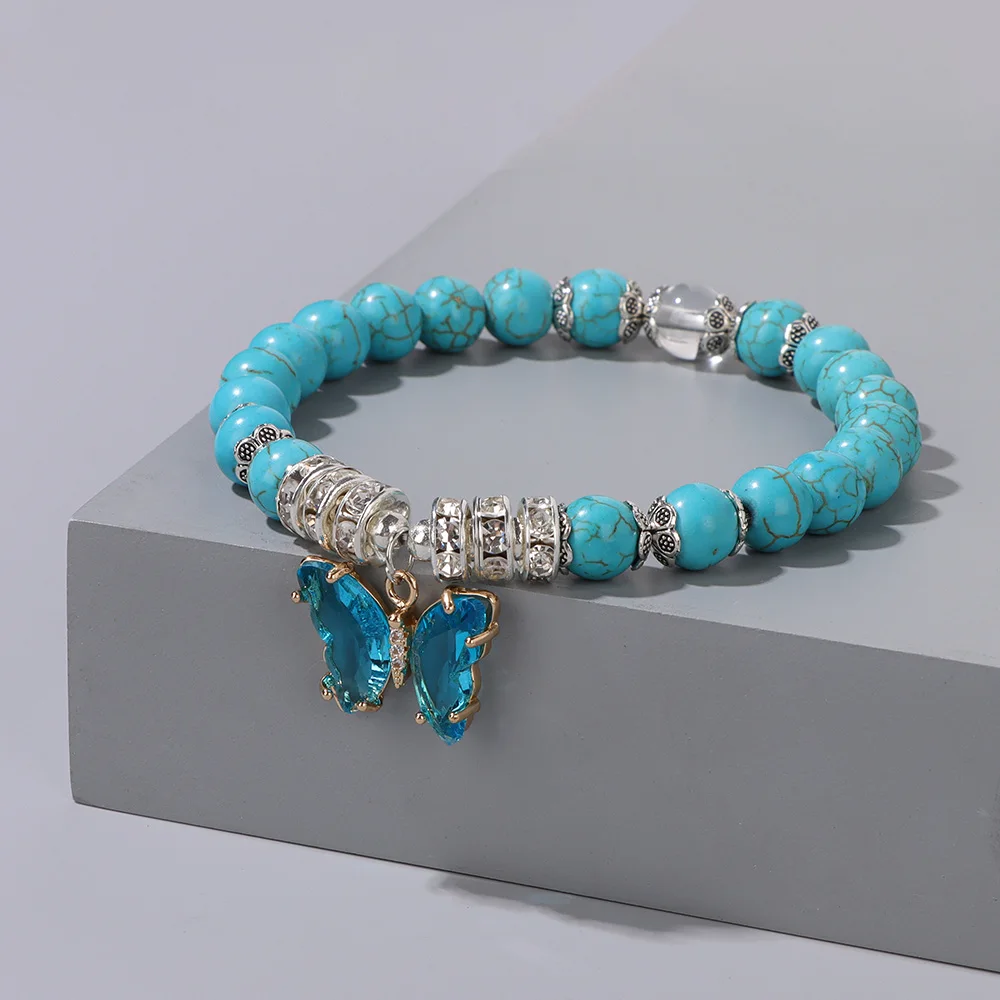 Mode Naturstein Schmetterling Armband grün Prehnit Türkis Perlen Anhänger Armbänder für Frauen Männer Schmuck Großhandel