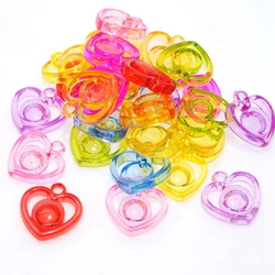 50 Mixed Color Transparent Acrylic Hollow Heart Charm Pendants 22mm Kid Craft