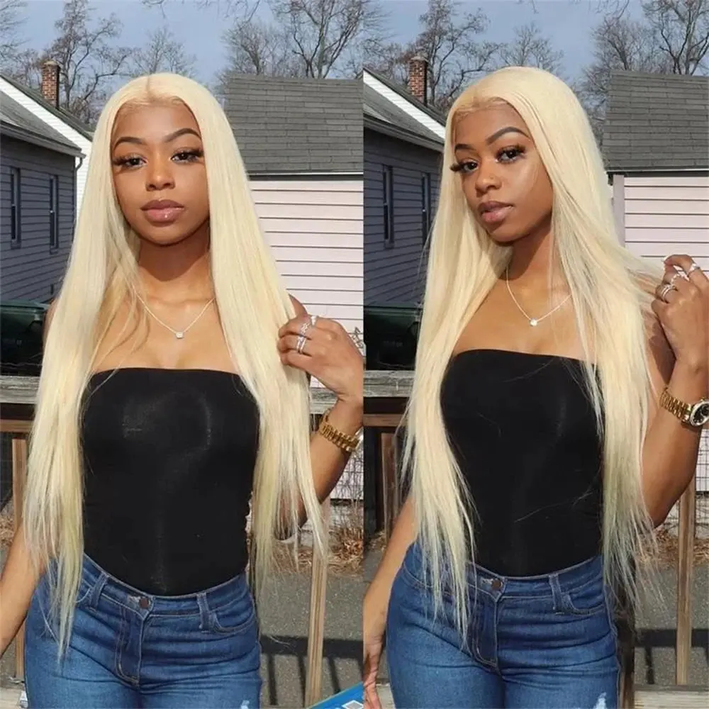 Blonde 613 13x6 HD Lace Forehead Wig 13x4 Glueless Human Hair Wig Straight Pre-Bleached Brazilian 22 Inch 150 Density