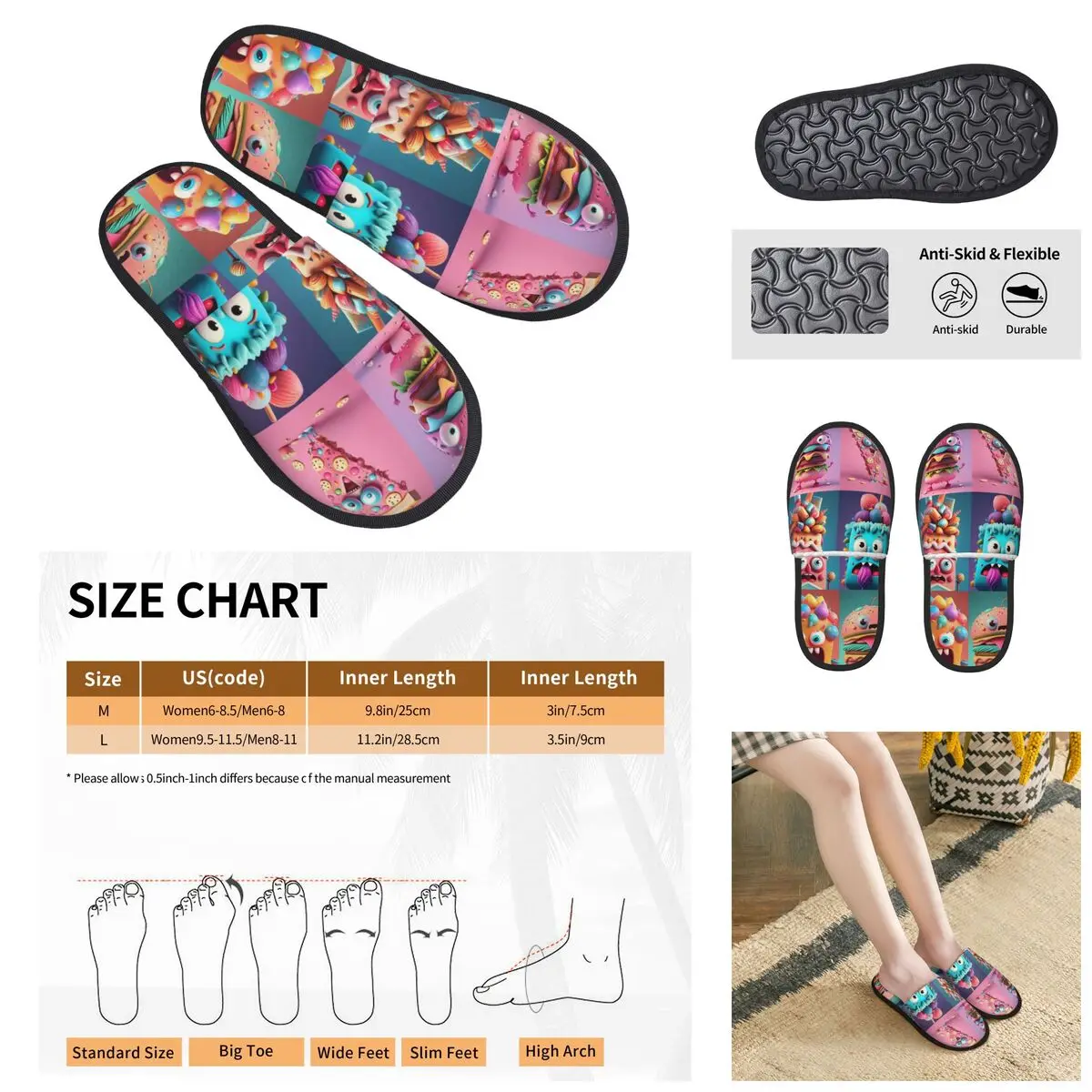 

Nutty Chocolate Ice Cream Waffle Men Women Furry slippers,Leisure printing pantoufle homme Home slippers