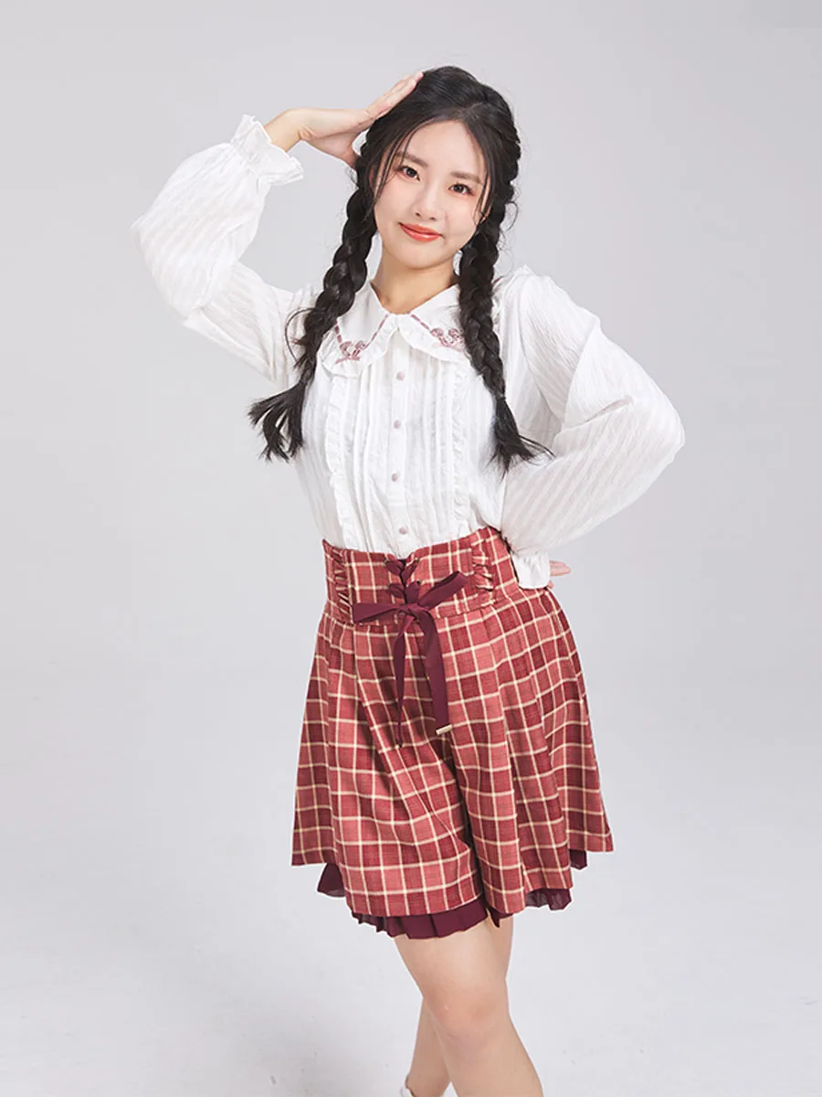 

Cute College Sle High Waist A-Line Pleated Skirt Pants Axes Femme Women's Casual Pants Polyester Viscose Spandex Blend