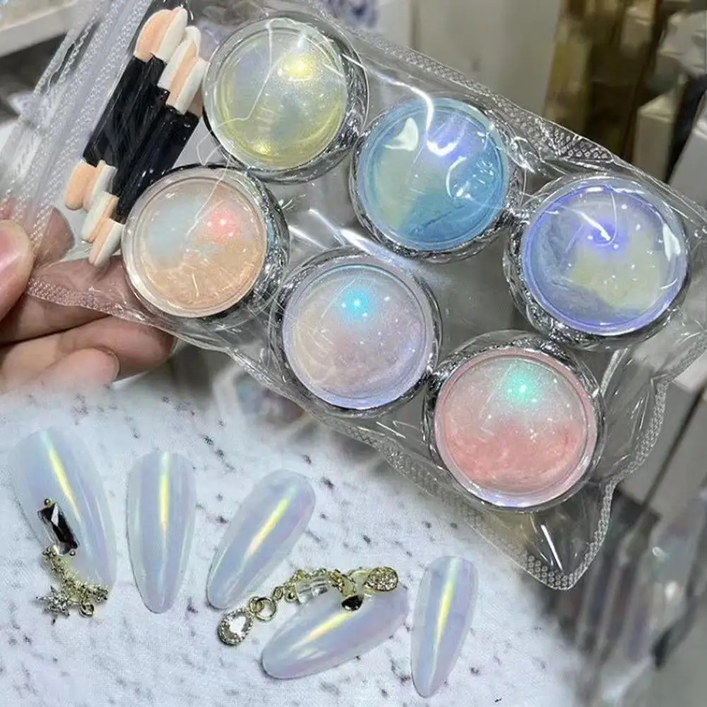6 Color Nail Powder Dreamlike Aurora Mermaid Chrome Nail Powder Holographic Iridescent Pearlescent Fine Pigment Glitter Manicure