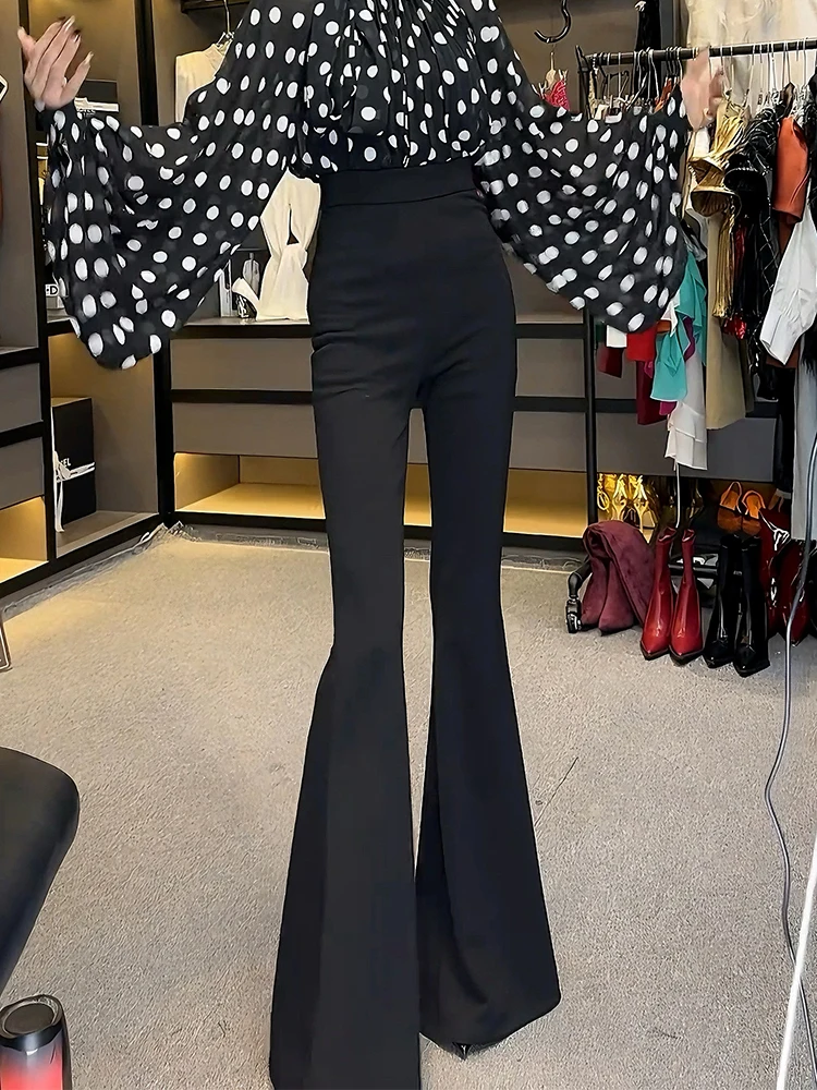 

Bla Fce Lined Flared Pants High Waist Thiened Casual Floor Length Yoga Pants Women's Autumn Winter Trousers