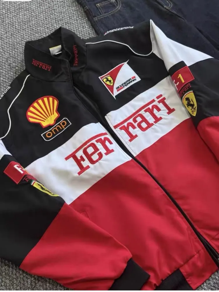 AliExpress Spring Autumn Thin Racing Embroidered Car Motorcycle Jacket Cycling Suit Casual Sport Jacket For Ferrari 488 F8 Roma SF90 Spider