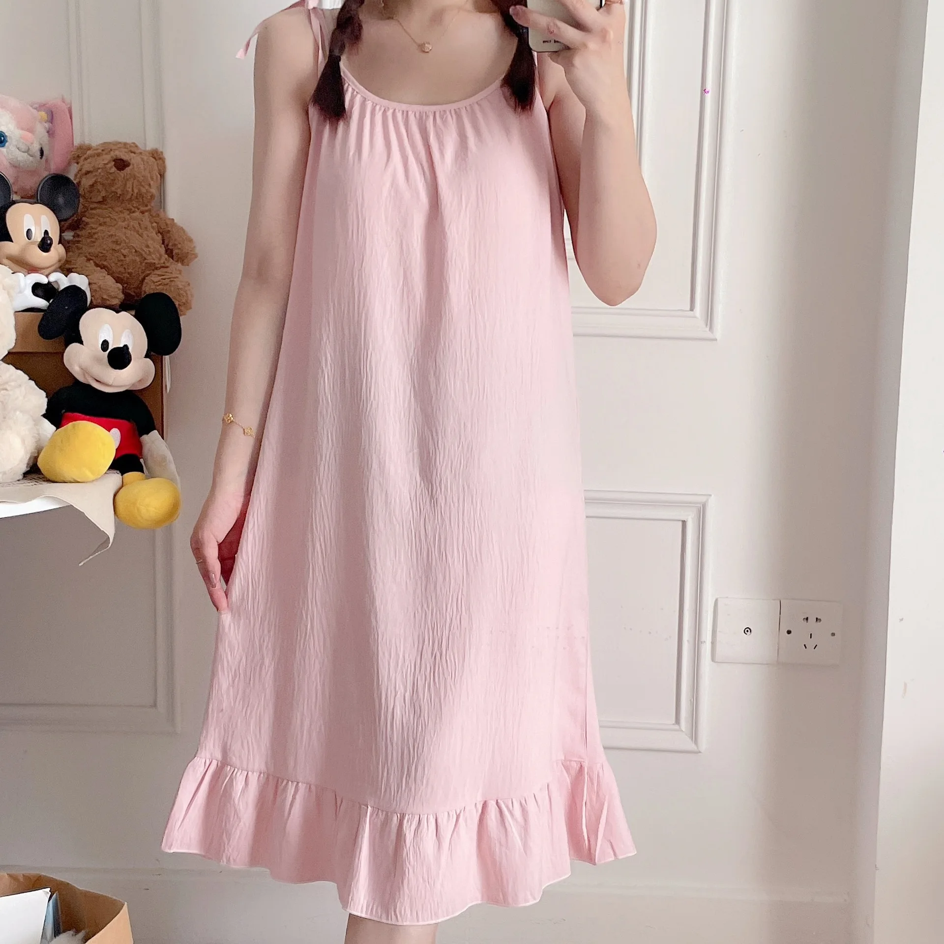 

Women's Nightgown Summer Cloud Cotton Pajamas for Women Strap Lace Sleepwear Solid Color Nightwear Home Clothing Loungewear