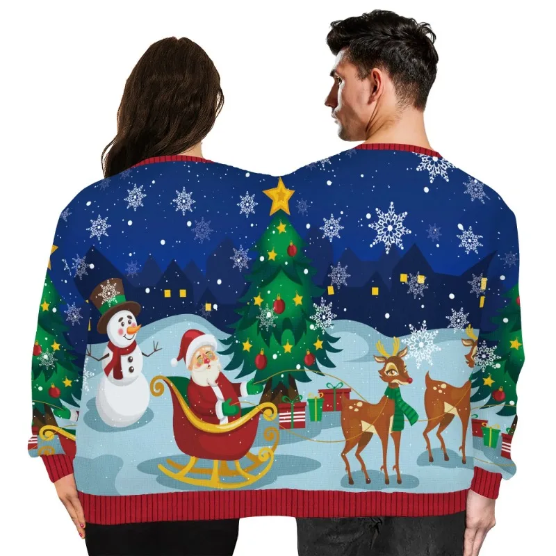 Teanoon  Christmas Couples Sweatshirts Santa Claus 3D Print Two Person Pullover Round Neck Men Women Hoodies Xmas Clothing