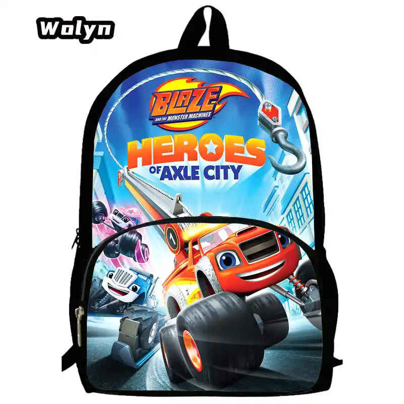 3Pcs Set Blaze and the Monster Machine School Backpack with Shoulder Bag Pencil Bag for Primary 1-3,Cartoon School Bag for Boys