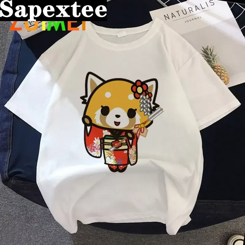 Women Anime Japanese Aggretsuko Harajuk Print T-shirt Tops 2020 Summer Fashion Short Sleeved Cartoon T-shirt  Girl,Drop Ship