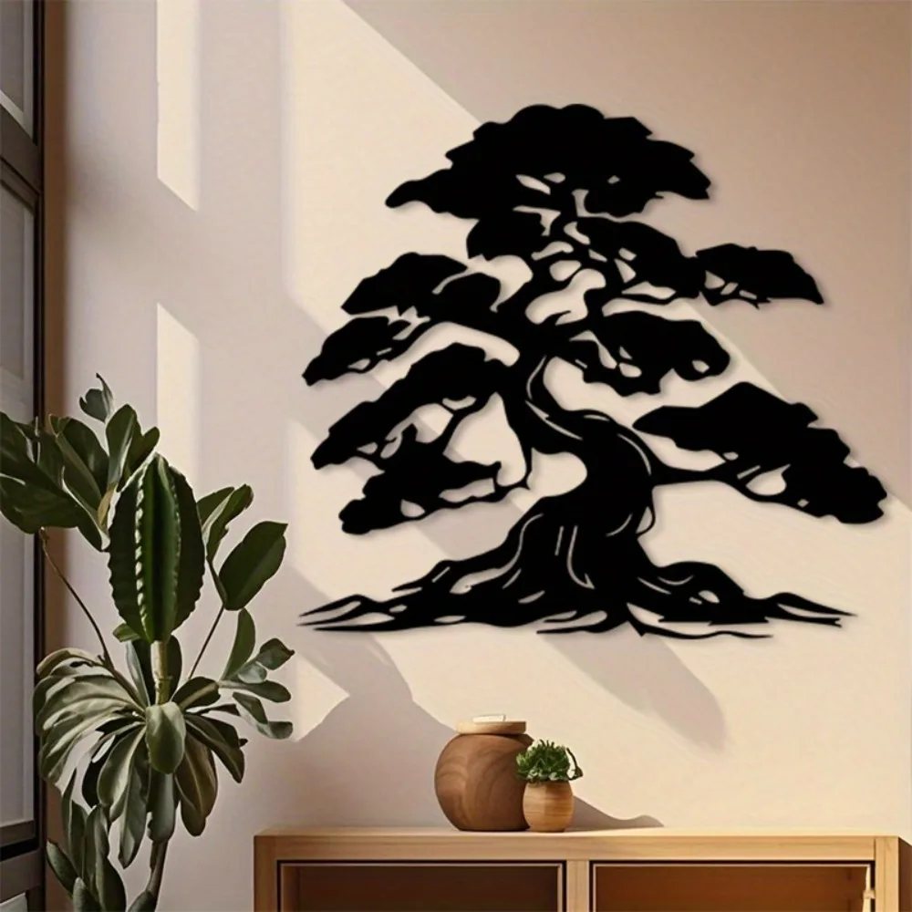 Elegant Vintage Iron Bonsai Wall Art Japanese Inspired Metal Decor Perfect for Home Office Tea Room Gift