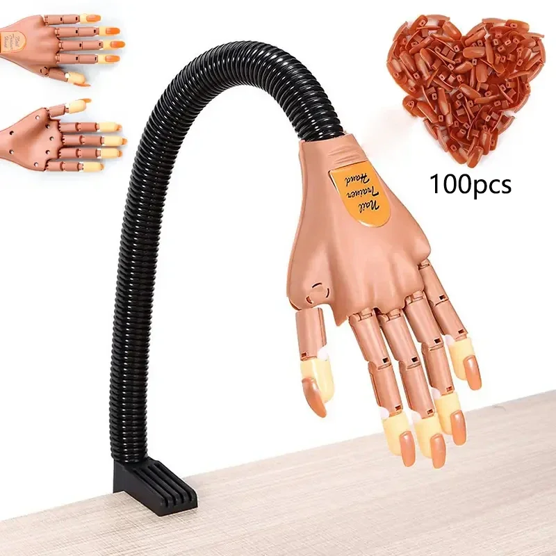 

Практика дизайна ногтей, рука с обучением маникюра, акриловые типсы для пальцев и 100 шт., инструменты для обучения ногтям, накладные ногти