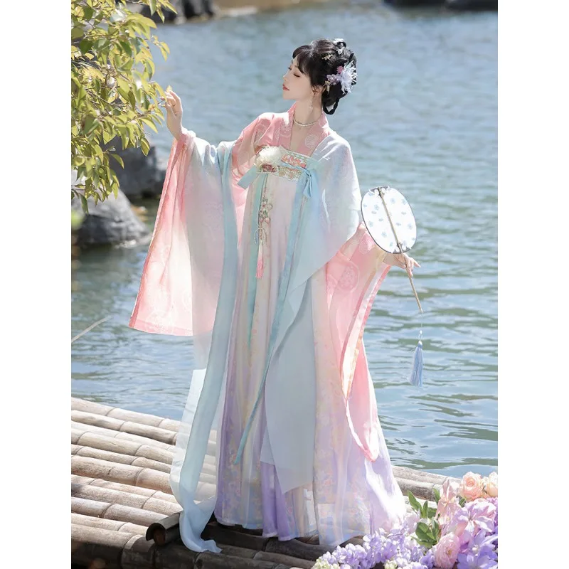 Hanfu women's improved wide-sleeved Tang Dynasty chest-length skirt daily super fairy spring and summer suit
