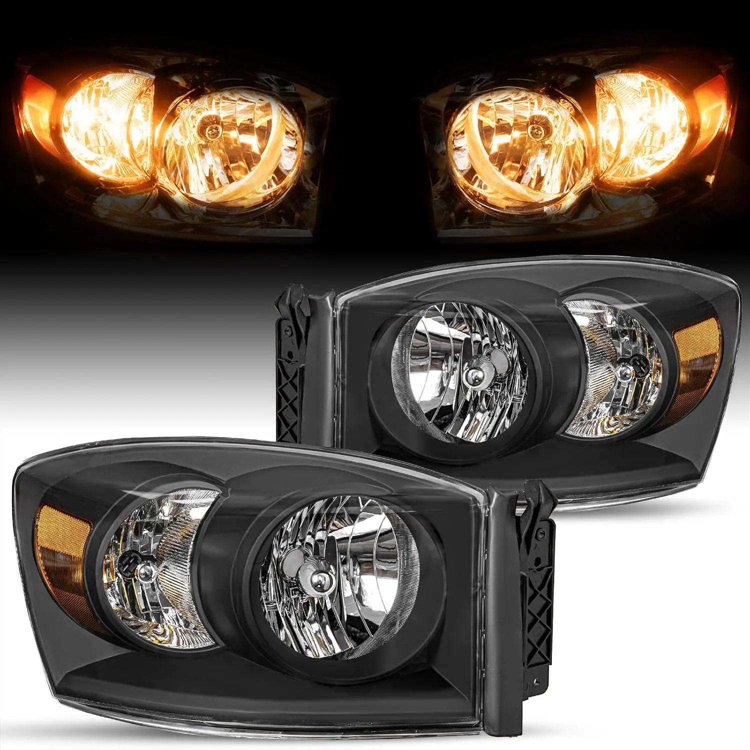 

Фара в сборе подходит для Dodge Ram 1500/2006-2009 2006-2008 годов Dodge Ram 2500 3500 Pickup, черный корпус и янтарный отражатель