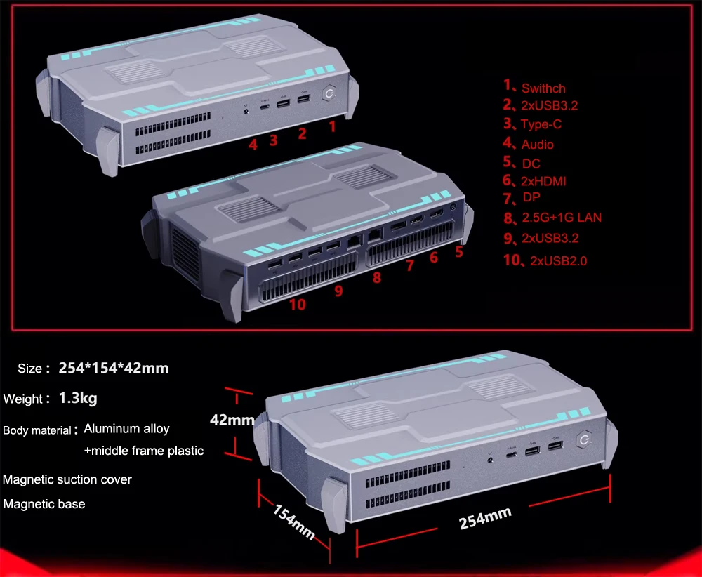 14-Core i9-12900HK 12700H Player Mini PC 2xLAN 2.5G 1.0G 4-screen DP 2xHD Type-C 12G Dedicated Office Desktop Computer Win11