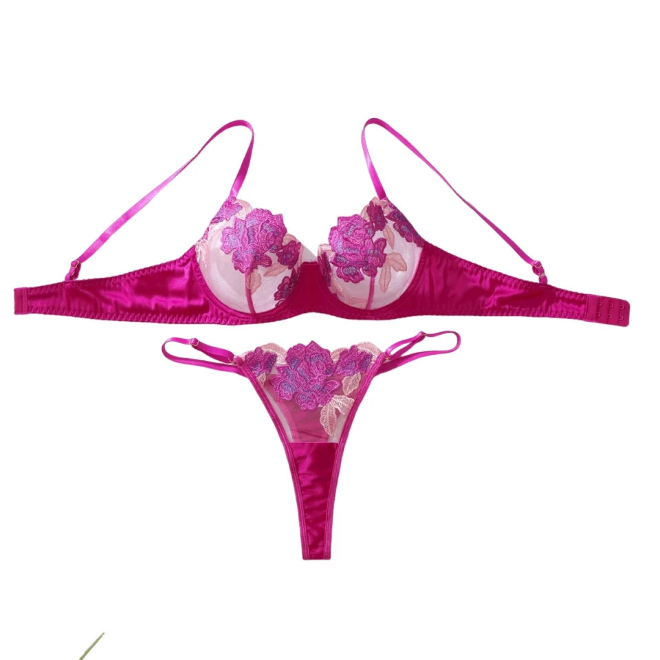 

European and American sexy lingerie, transparent text bra, ultra-thin cup, large chest, small steel ring, gathered and supported