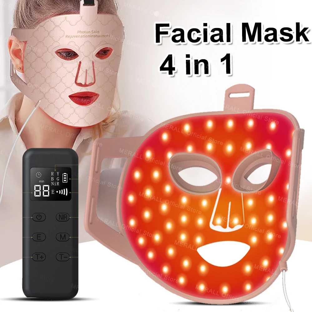 4 in 1 Red Led Light Therapy Infrared Flexible Soft Mask Silicone 4 Color Led Therapy Anti Aging Advanced Photon Mask IPX7 New