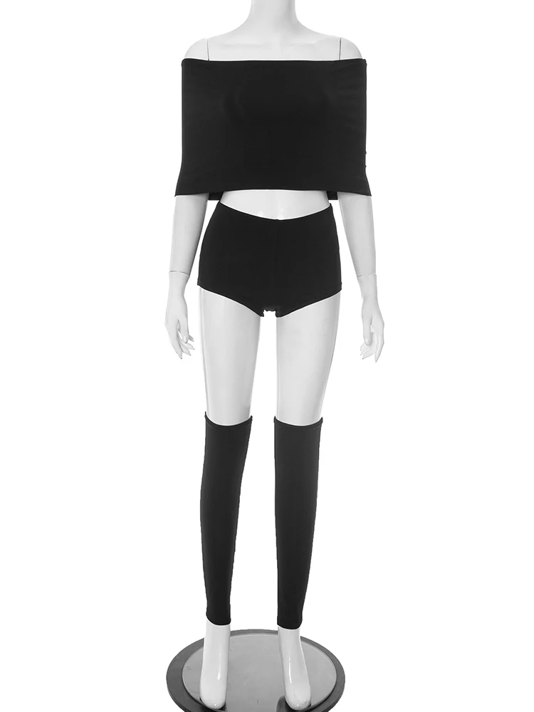 แปลก Puss ฤดูร้อน 2 ชิ้นชุดผู้หญิงแนวโน้ม Slash คอกลางแขนเสื้อ Crop Tops + กางเกงขาสั้น + เท้าการจับคู่ streetwear ชุด