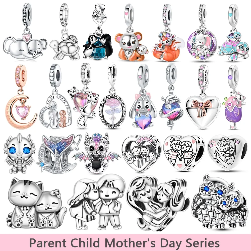 

S925 Splittable Mother Daughter Dangle Charm Beads Fit Original Bracelet for Women Diy Bead for Jewelry Making Mother's Day Gift