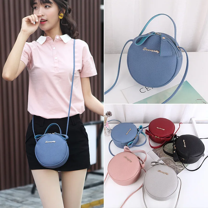 2019 New Fashion Women Bag Simple Circular Messenger Bag Female Mini Round Handbag PU Leather Ladies Crossbody Bag Bolsas