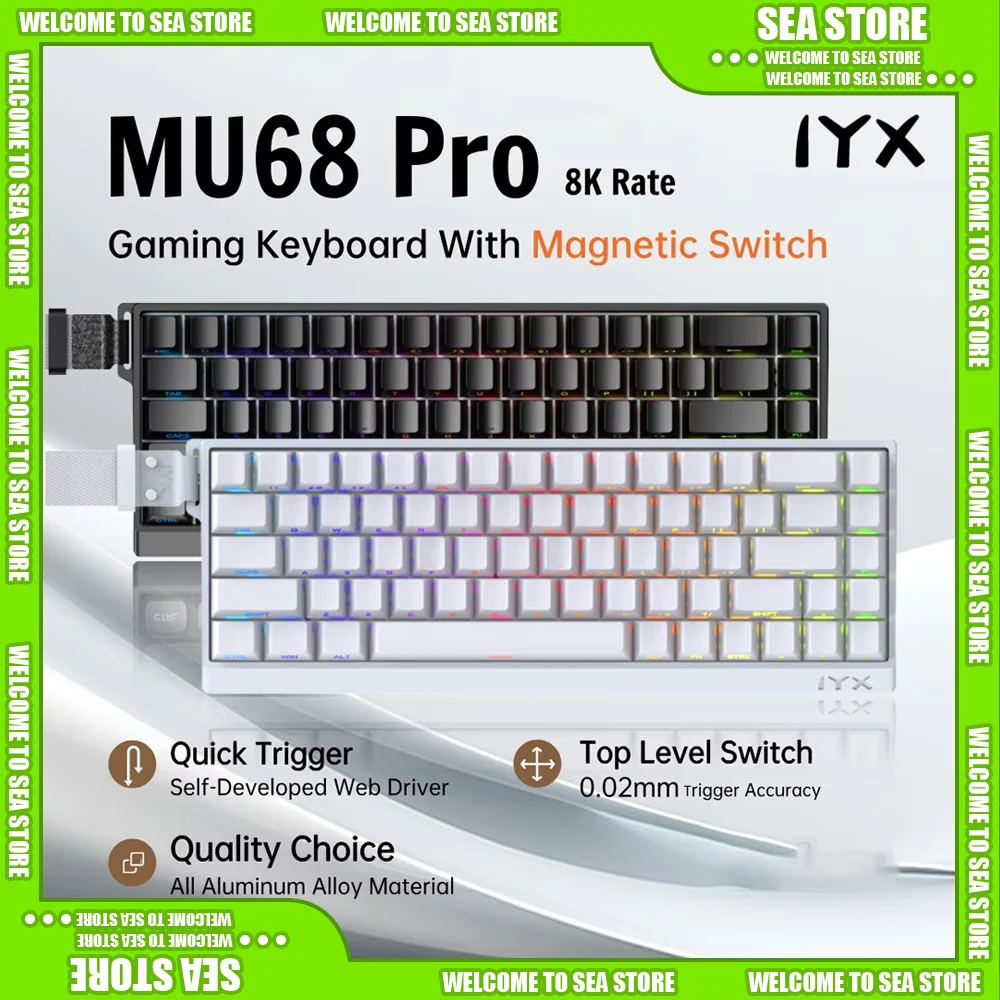 Iyx Mu68 Pro Ultra Mechanical Keyboard Magnetic Switch Wired Aluminium Alloy Keyboard Custom 8K E-Sport Keyboard Rgb Backlit