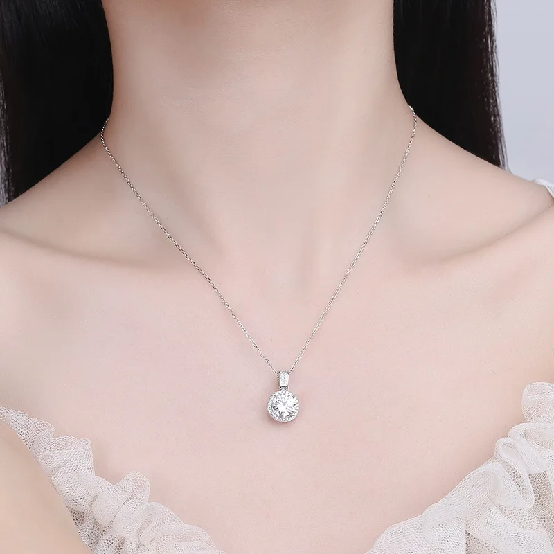 2ct Moissanite Tennis Necklace for Woman Wedding Jewely with Certificate 925 Sterling Sliver Plated 18k White Gold Necklace 3