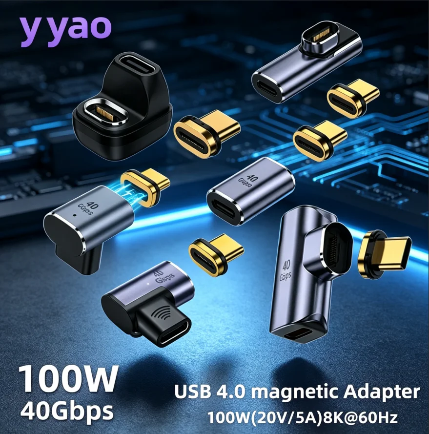 USB Type C Adapter USB4.0 Thunderbolt3 Magnetic Adapter C To C 40Gbps 100W Fast Charging Magnet Converter Cable 8K@60Hz