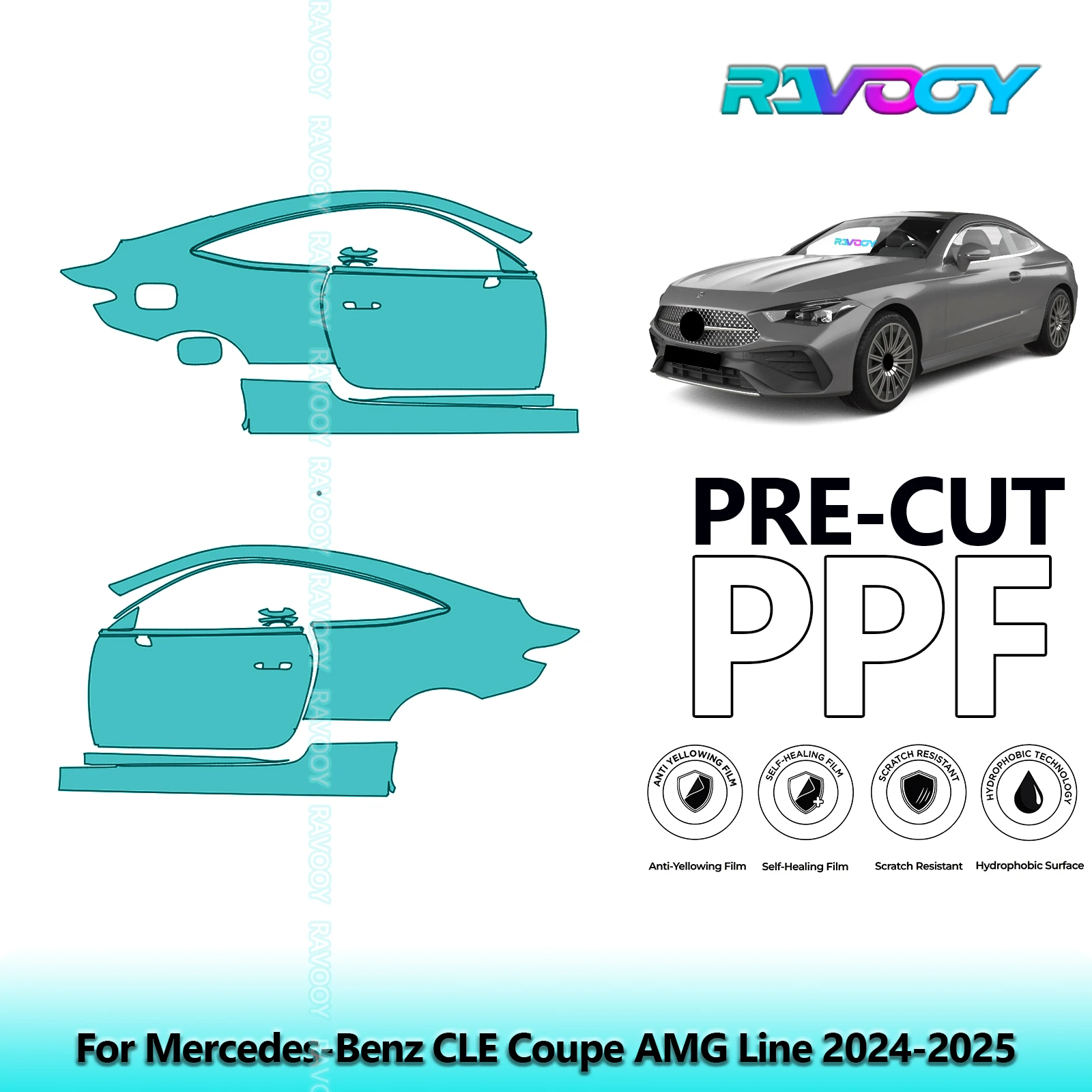 

For Mercedes-Benz CLE Coupe AMG Line 2024-2025 8.5mil Pre-Cut PPF Door & A/B Pillar Kit TPU Paint Protection Film Set