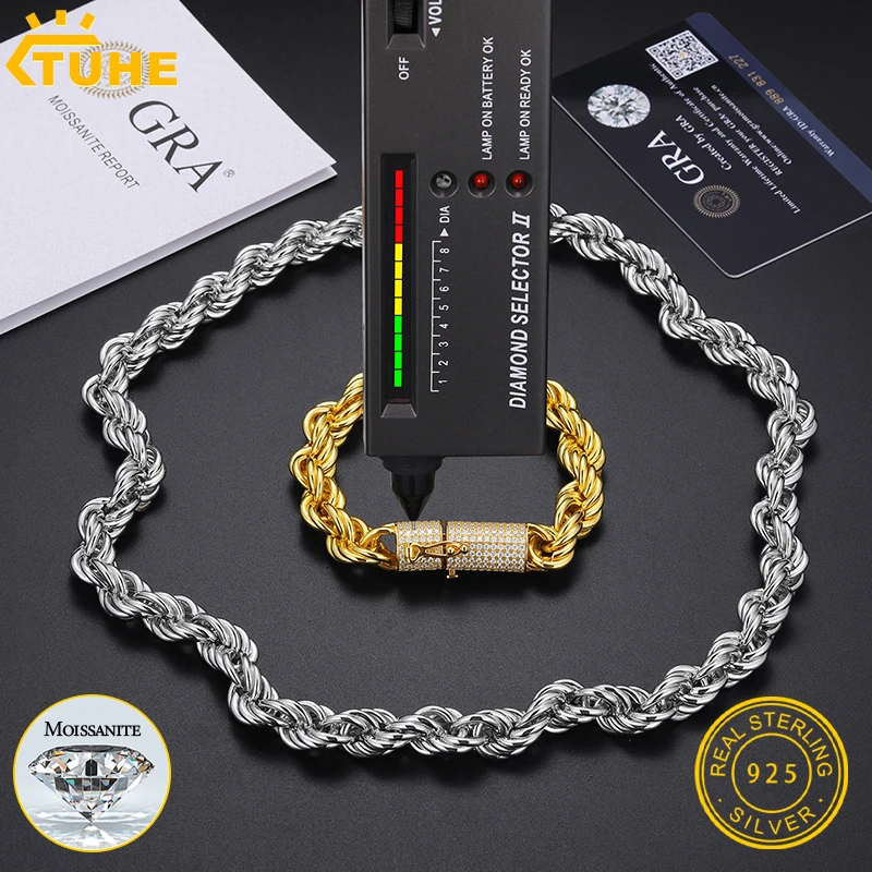 

Высокое качество веревочная цепочка мужское муассанитовое ожерелье S925 серебро для мужчин ювелирные изделия в стиле хип-хоп