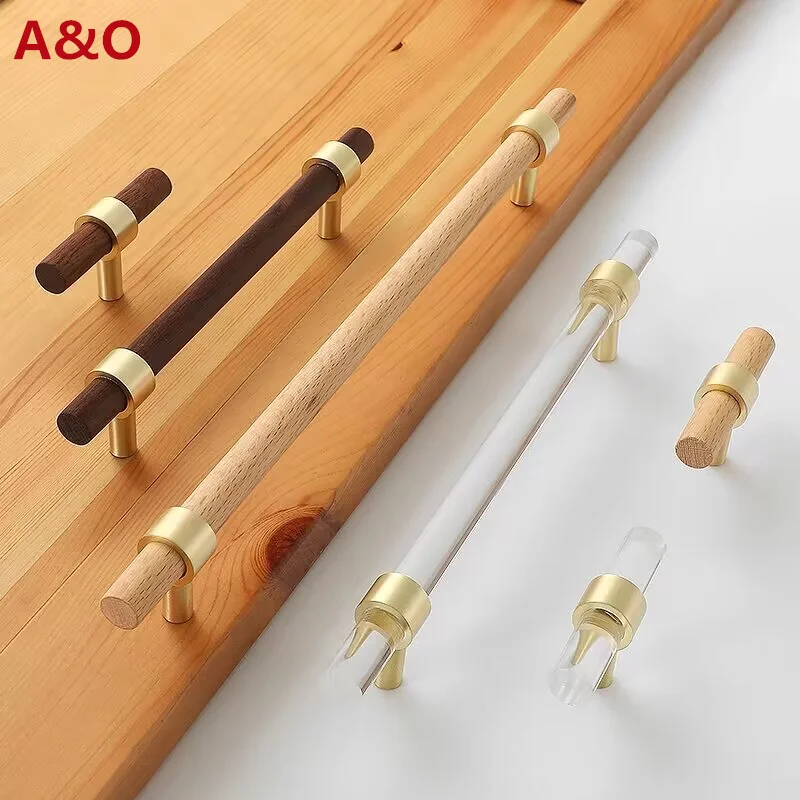 Handles Drawer Cabinet Furniture Kitchen Handles for Cabinet Knob Door Drawer Furniture Kitchen Golden Transparent Crystal Wood