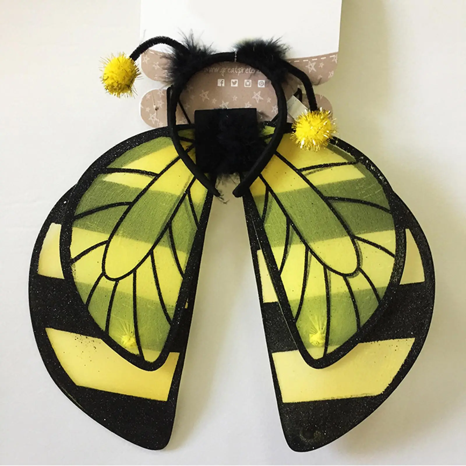 Diadema de ala de abeja para niños, diadema de ala de Cosplay, tocado de utilería para fotos bonitas para mascarada, Halloween, escenario, actuación, fiesta de cumpleaños