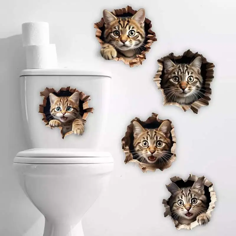 

5PCS Cute Kitten Animal Wall Sticker Bathroom Toilet Decor Living Room Cabinet Refrigerator Home Decoration Funny Decals M858