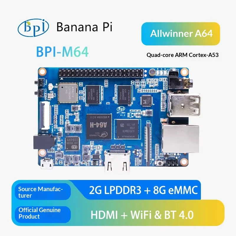 Banana Pi BPI-M64 Allwinner A64 Quad Core 64 Bit Open Source Single Board Computer SBC Development Board