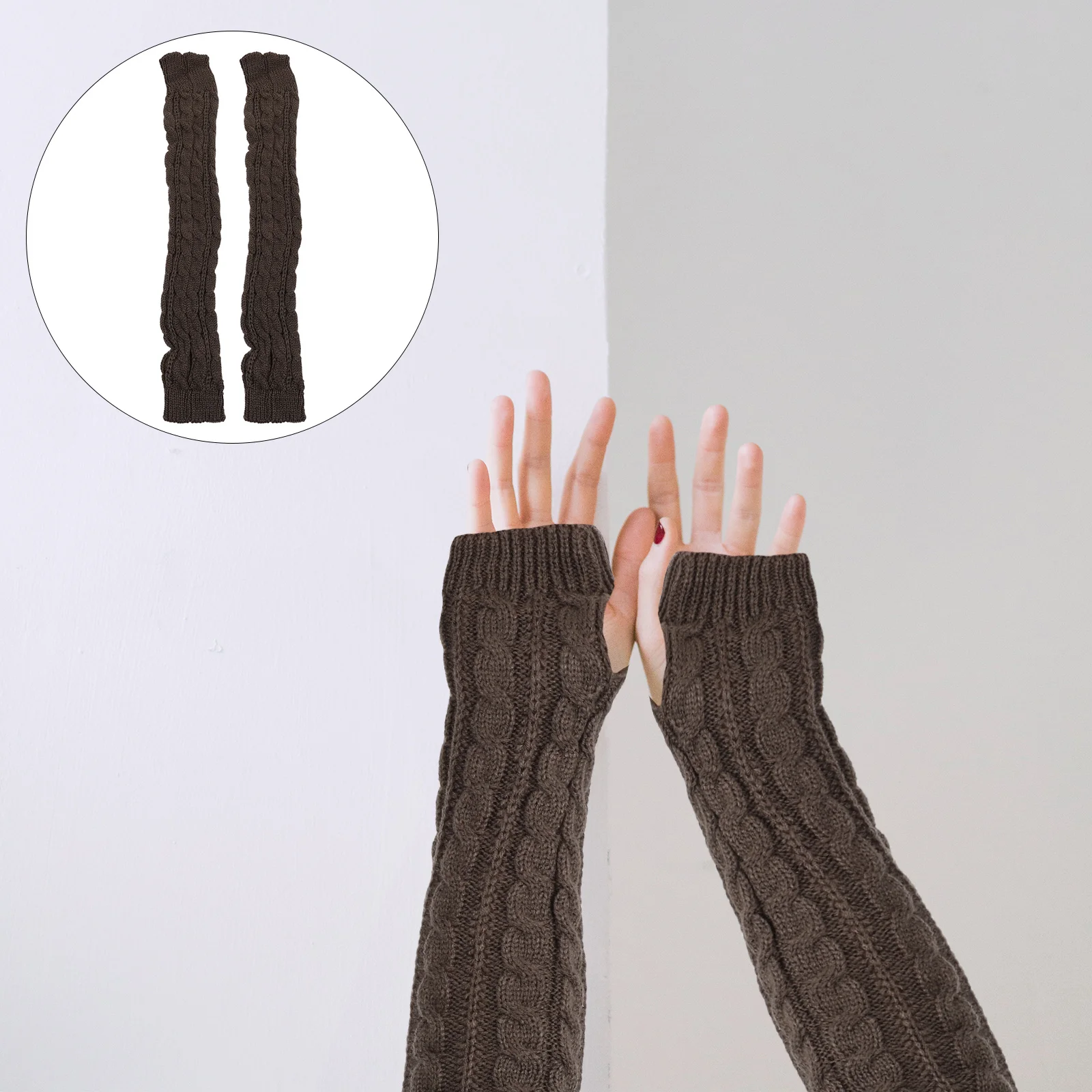 

1Pair Long Fingerless Sleeves Knitted Arm Gloves Half-Finger Warm Winter Use Fabric Sleeves For Women Outdoor Practical Knitted