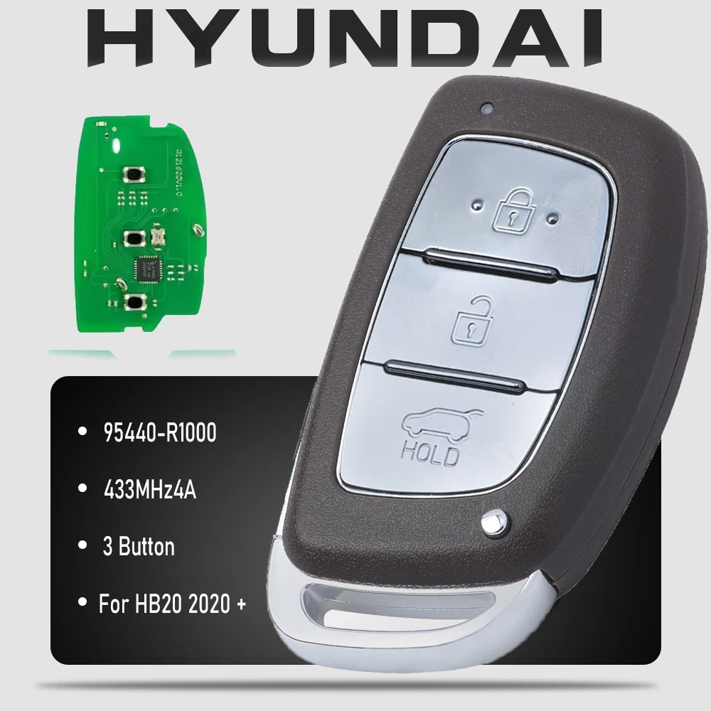 

KEYECU P/N: 95440-R1000 433Mhz 4A Chip Smart Remote 3 Button Smart Car Key for Hyundai HB20 2020+