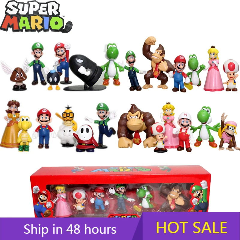 

Original 6Pcs/Set 4-7cm Super Mario Action Figure Ornaments Luigi Yoshi Donkey Kong Model Collection Toys Children Birthday Gift