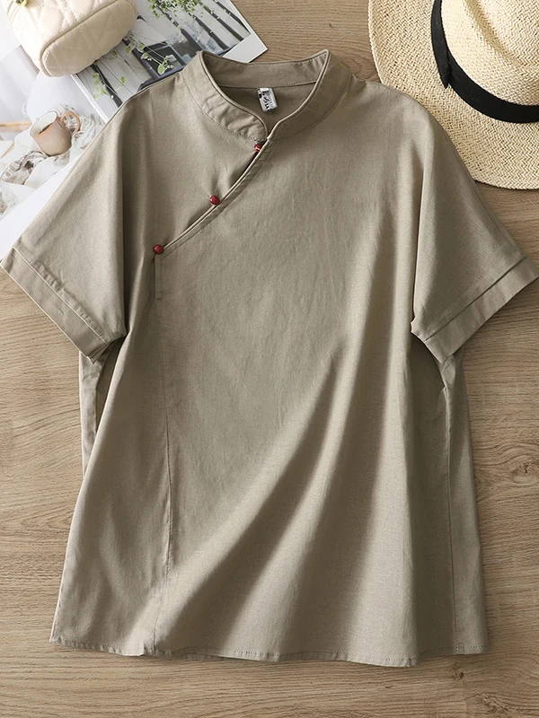 الرجعية كبيرة الحجم المرأة لون نقي الكتان العلوي irt ort Sve رداء علوي غير رسمي الصيف تخفيف الفني فضفاض صالح زر حتى #3