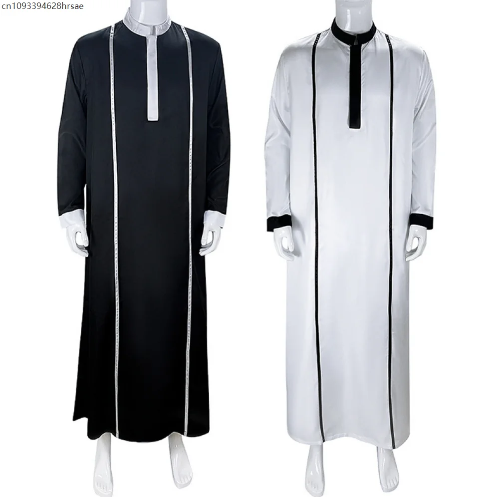 

White Arabic Muslim Robe Men Long Sleeve Pakistan Islamic for Men Stand Collar Loose Clothing Men Robe